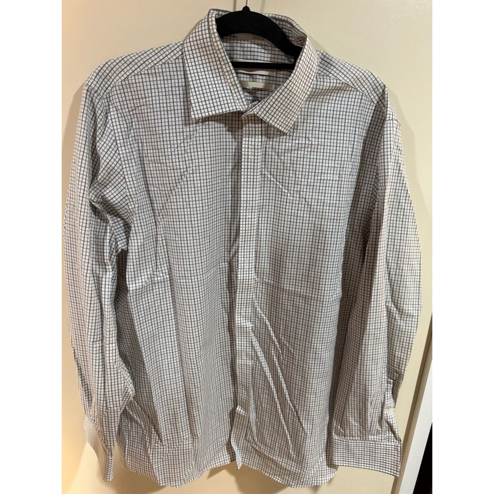 Michael Kors White and Gray Micro-Check Dress Shirt